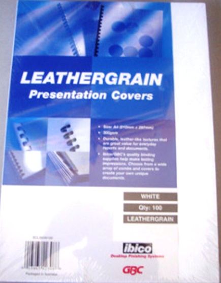GBC 300gsm Leathergrain Binding Cover A4 White BCL300W100
